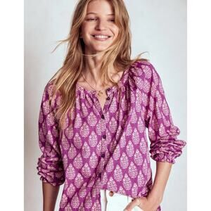 Boden Isla Long Sleeve Jersey Shirt Purple Wildflower Bouquet Womens Top Size 0